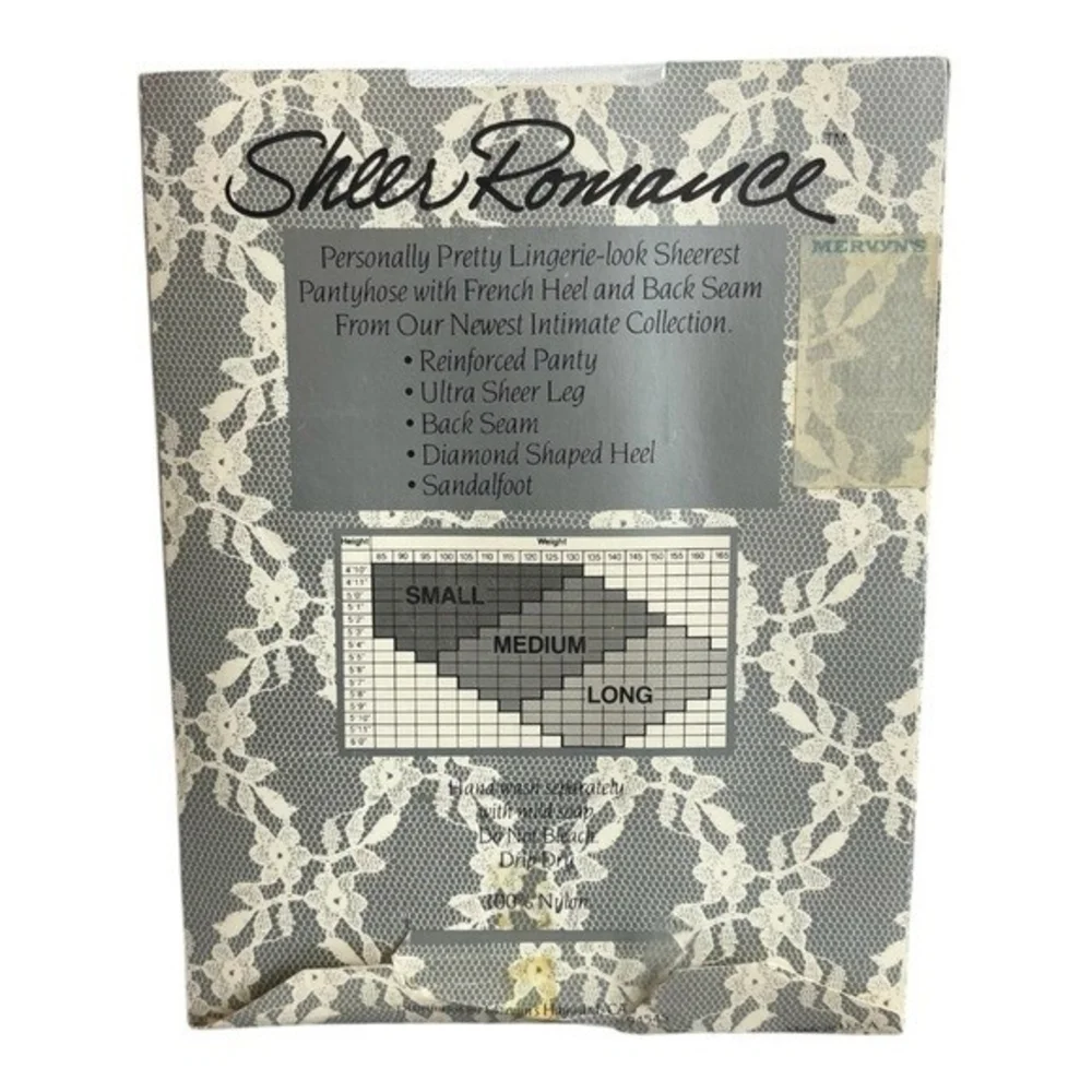 MERVYN'S Sheer Romance Lace Pantyhose Back Seam French Heel Vintage Medium NIP